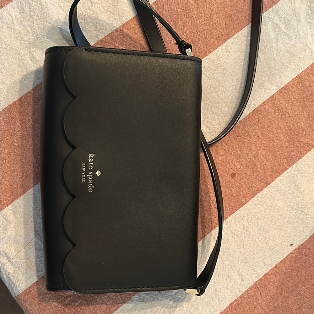Kate Spade Black Leather Crossbody Bag with Scalloped Edge